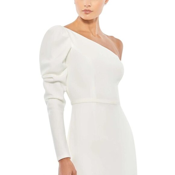 MAC DUGGAL One Shoulder Puff Sleeve Gown in White Size US 14 - Picture 9 of 10
